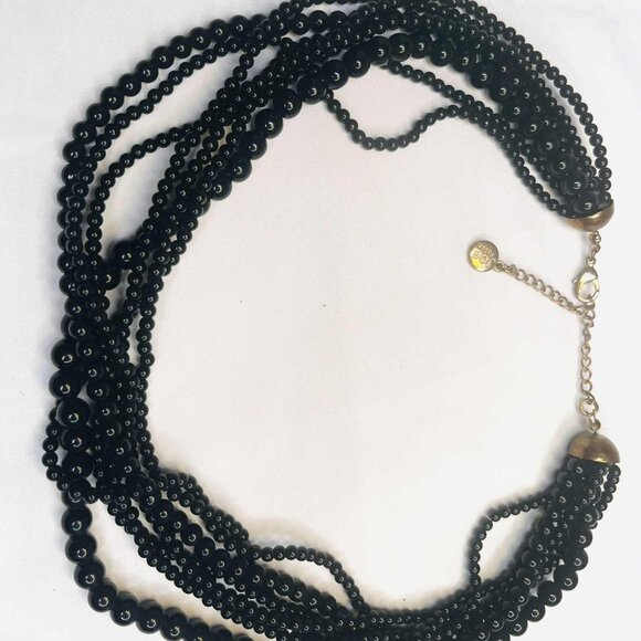 Vintage Joe Fresh Multi-Strand Black Bead Necklace, 7 Rows, Bronze Hardware, 50– - Picture 7 of 9